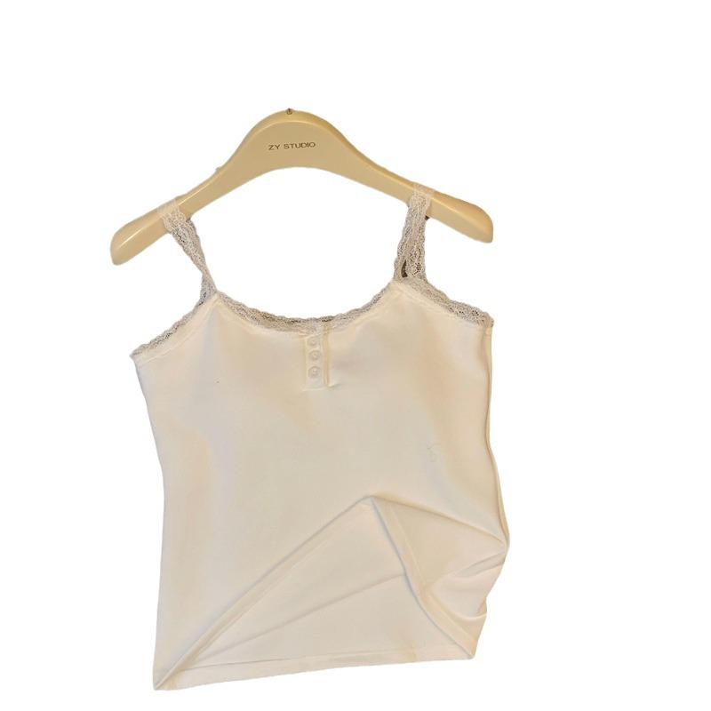 Damski top kamizelka koronkowy w stylu koreańskim z blokami kolorów – jesienny, dopasowany, ciepły i bez rękawów