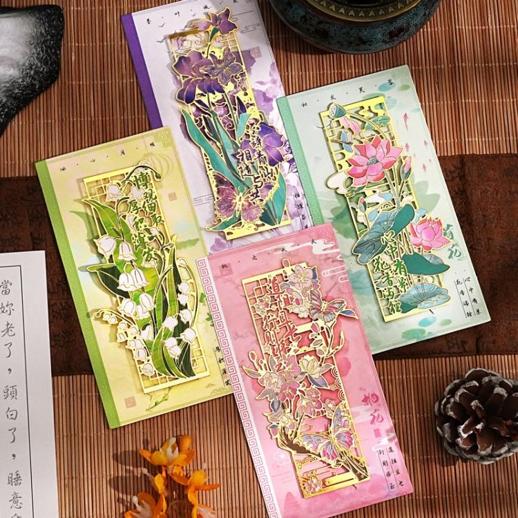 Traditional Chinese Brass Bookmark with Tassel Elegant Laser Cut Metal Page Marker Ancient Style Landscape Reading Accessories