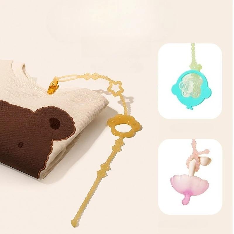 Cute Cartoon Silicone Pacifier Holder Clips Solid Color Nipple Accessories Baby Teether Toys Straps Silicone Anti-drop Chains