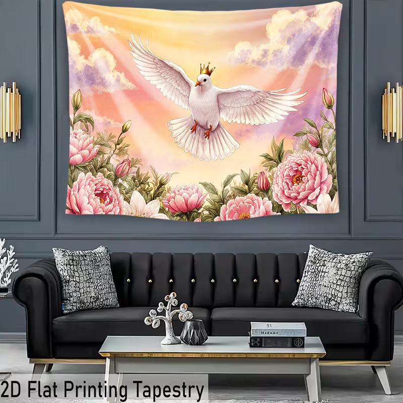 Krontaube Wandteppich, Rosa Blumen Hintergrundstoff, Wohnkultur