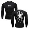 Spider Print Compression Shirt for Men Sporty Quick Dry Long Sleeve Tees Tshirt Tops Gym Workout Fitness Undershirts Baselayers