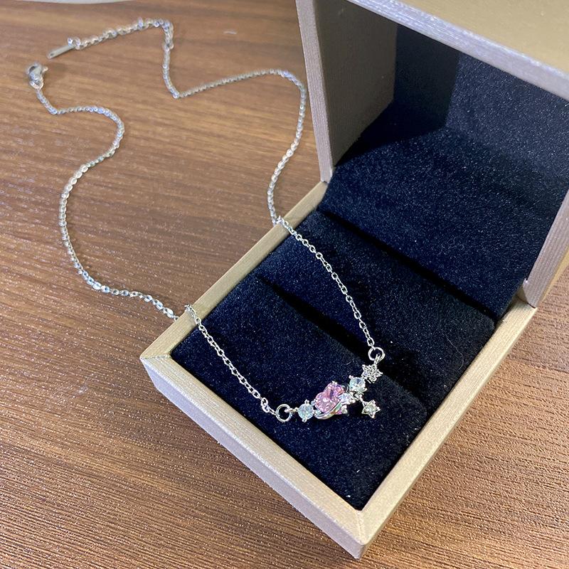Light Luxury Full Diamond Inlaid Zircon Titanium Steel Clavicle Chain Fairy Versatile Delicate Necklace Gift for Girlfriend