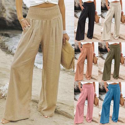 Cross2026 Pantaloni Lunghi Comodi in Cotone e Lino a Vita Media da Donna - Stile Casual Primaverile Europeo Americano