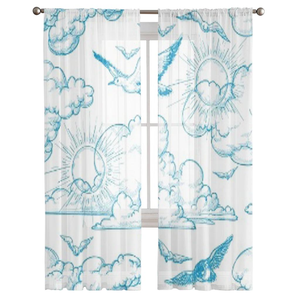 Sky racek mrak Luxusní šifonové průsvitné závěsy pro dekoraci obývacího pokoje ložnice Okenní voály Tylová záclona