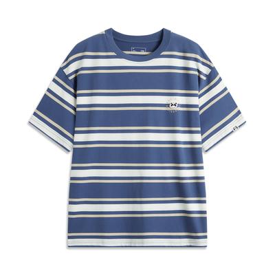 Li Ning Markenlogo Gestreift Sportlich Lässig Bequem Atmungsaktiv Rundhals Pullover Kurzarm T-Shirt Herren Tops AHSUC03-2
