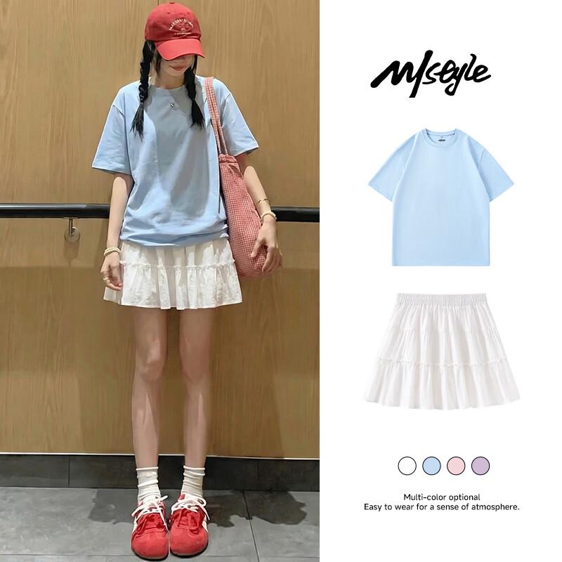 MJ STYLE Women's Pure Cotton T-Shirt & A-Line Skirt Set