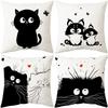Cute Cartoon Black & White Cat Throw Pillow Covers, Minimalist Cat Couple Print Cushion Cases, Playful Cat Lover Home Decor