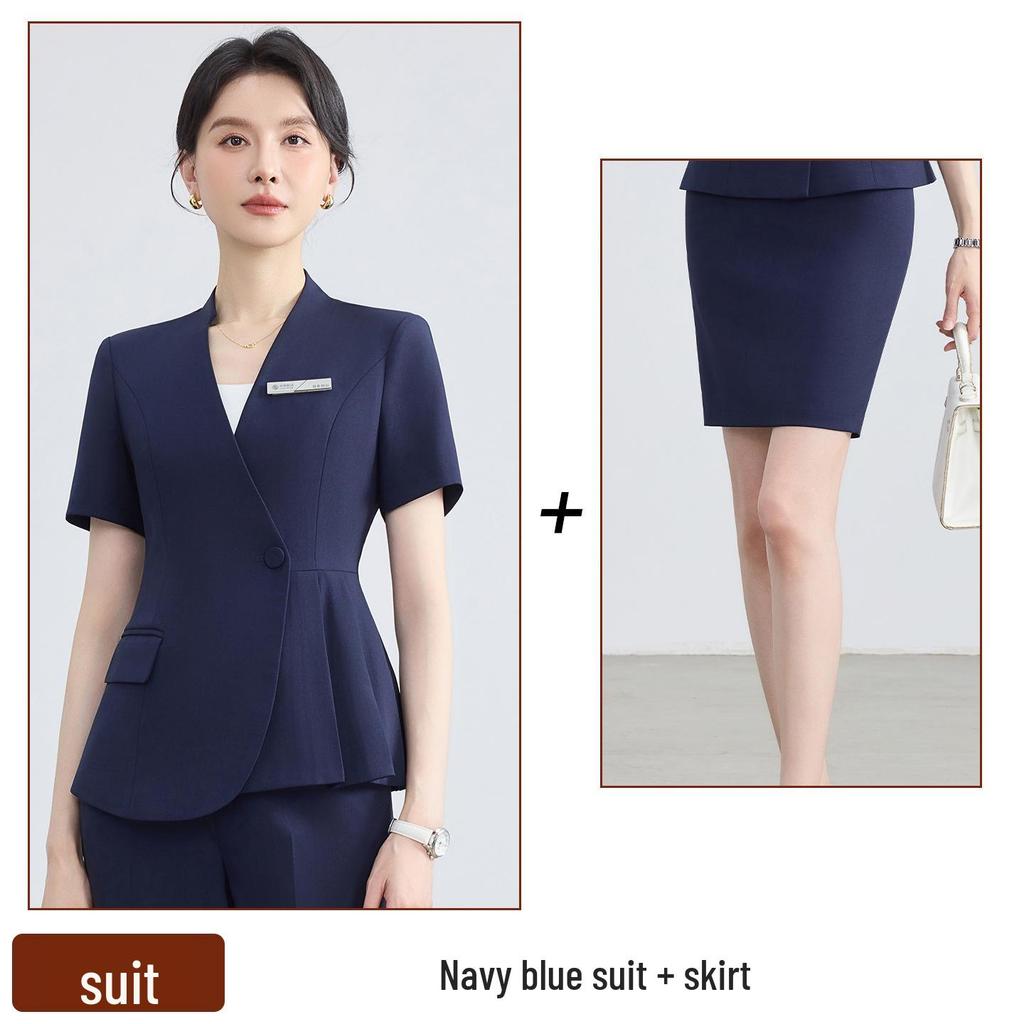 2026 Women's Summer Professional Suit: Short Sleeve Formal Fashion for Hotel Reception and Jewelry Store Workwear