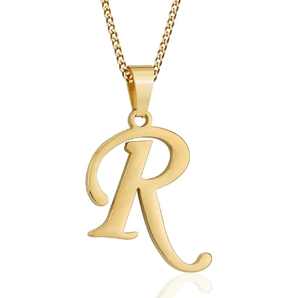 Suweibuke Initial Necklace for Men Women Boys Girls, 18K Gold Plated 26 Letters Pendant Necklace, Personalized Jewelry Gifts