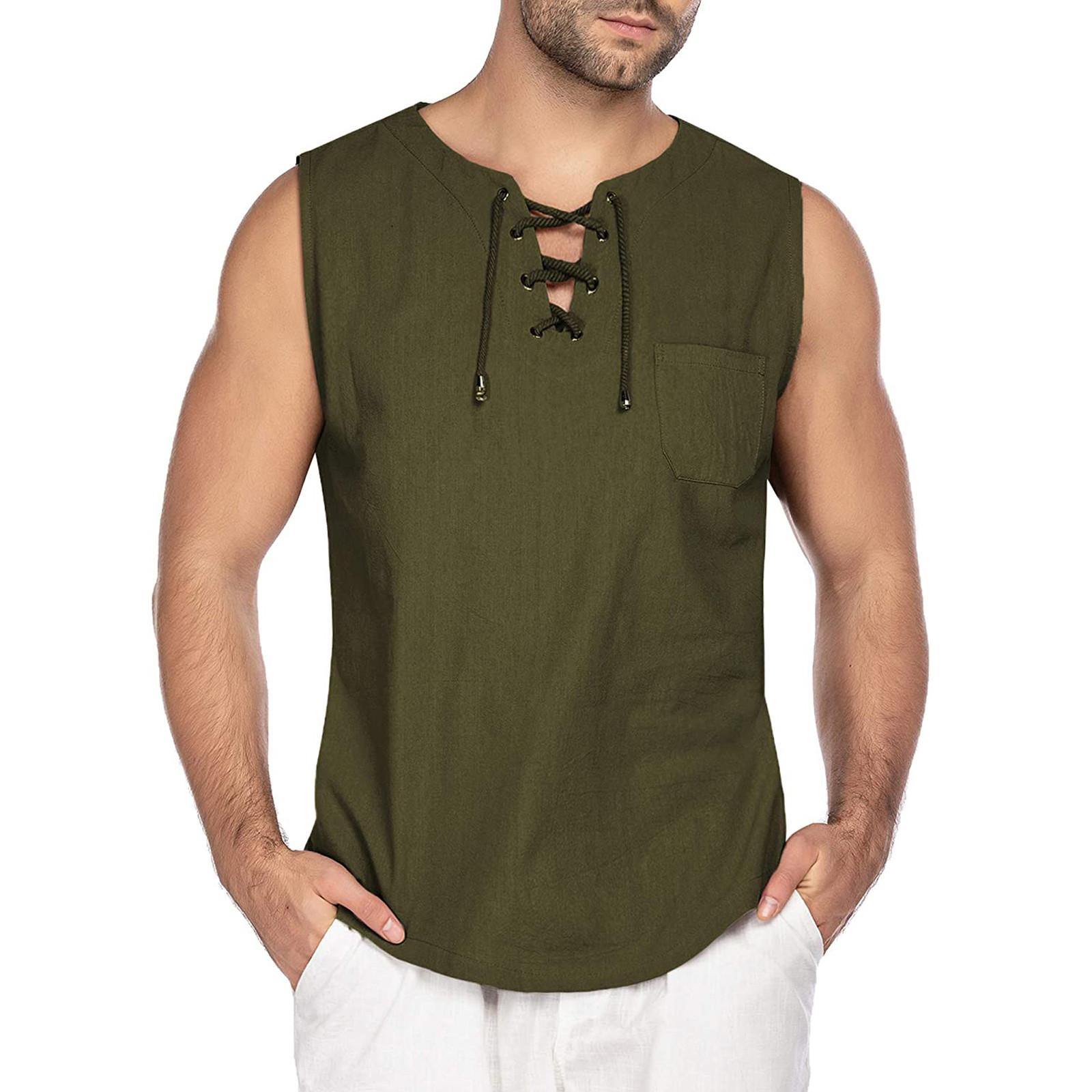 

Мужская модная футболка из хлопка и льна, футболки в стиле хиппи, топ для йоги без рукавов M