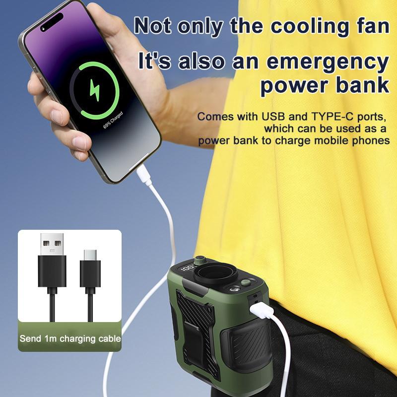 6000mAh High Speeds Outdoor Portable Waist Fan Hanging Neck Fans Multifunctional Strong Wind For Sports Courier Outdoor Working
