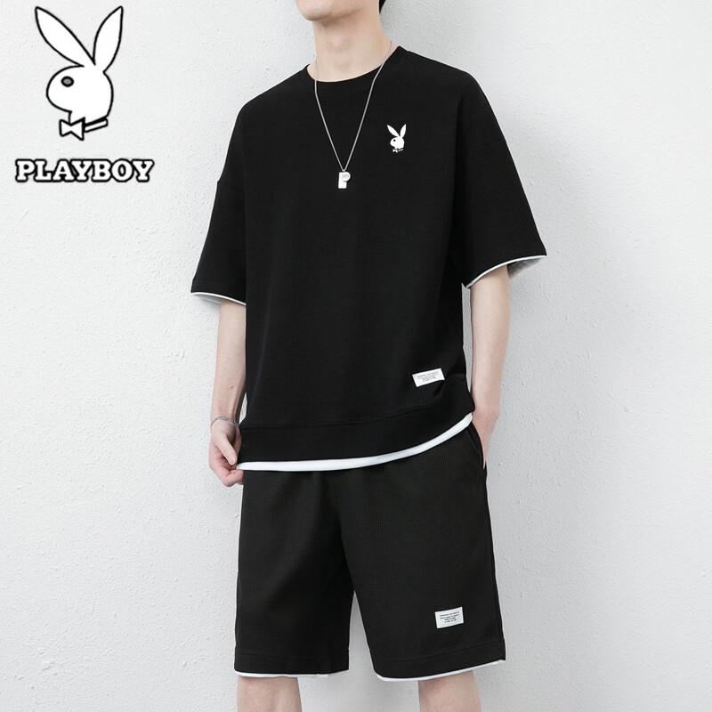 PLAYBOY Men's Casual Short Sleeve T-Shirt and Shorts Set
