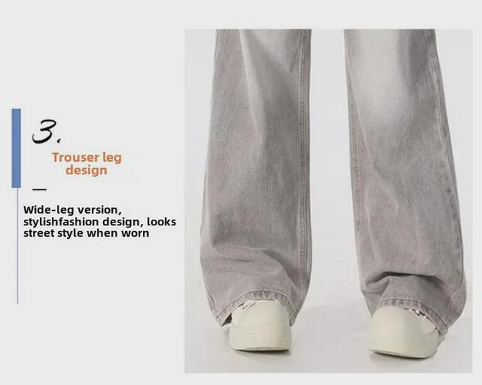 Women's Gray Corrugated Wide-Leg Jeans - 2024 Autumn Lazy Street Style