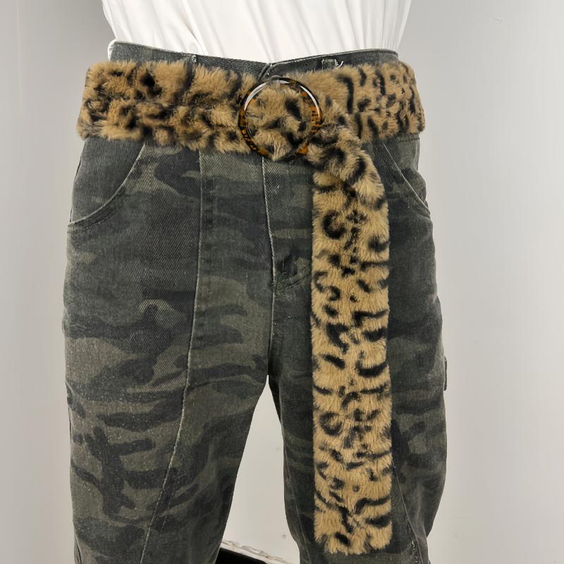 Plush Y2K Leopard Print Spicy Belts Stylish Women Faux Fur Waist Belt American Retro Street Style Deco Accessories