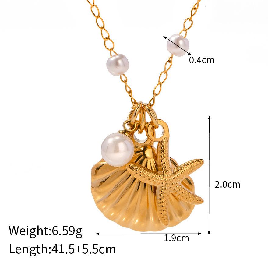 Trendy Lucky Boho Gold Color Shell Imitation Pearl Pendant Necklace For Women Geometric Round Charm Clavicle Chain Jewelry