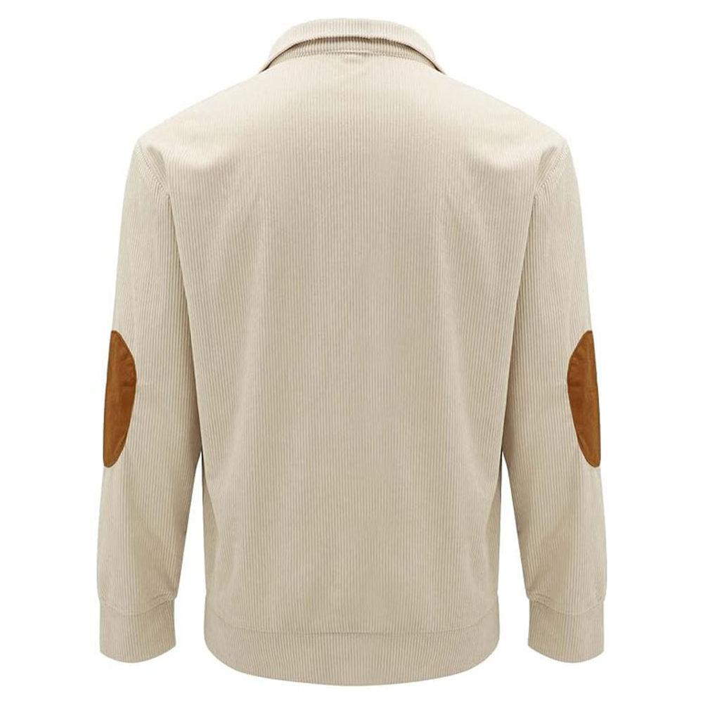 Men's Waffle Sweatshirt Patched Elbow Shoulder Long Sleeve Lapel Button Down Plaid Outdoor Casual Pullover Top