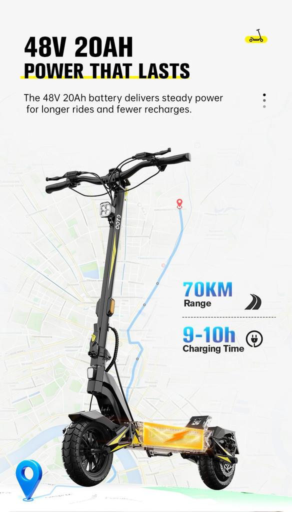 OOTD SR1 1400W Electric Scooter 48V 20Ah Long Range 10’’ Tires 50km/h Max Speed 70KM Range Adult E-Scooter