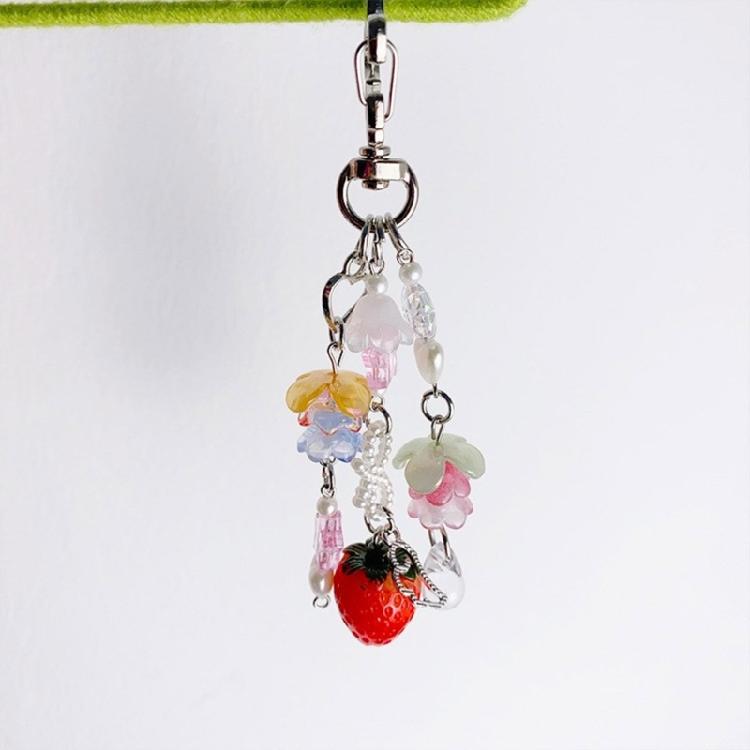 Lovely Strawberry Flower Keychain Pendant Backpack Decoration Charm Jewelry