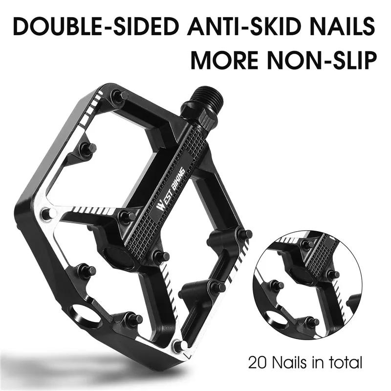 WEST BIKING Aluminum Alloy Bicycle Pedals Double DU Bearing 3 Perrin Chromium-molybdenum Steel Shafts MTB Road Bike Accessories