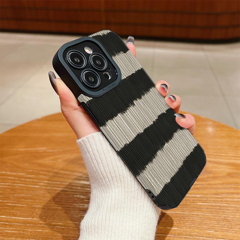 Vertical Grain Leather Shell Cute Love Printed Cover Patterned Soft Silicone Case with Camera Lens Full Protection for iPhone