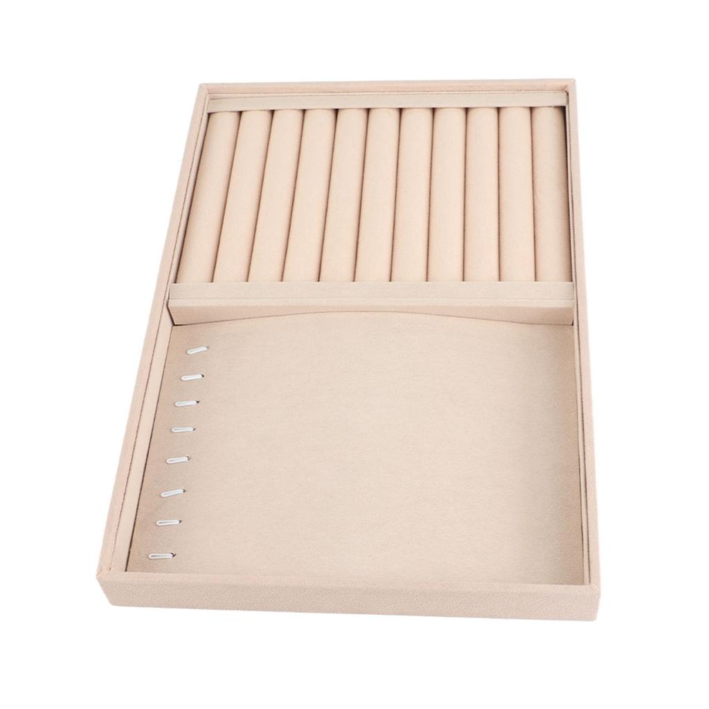 Jewelry Display Tray Bracelet Ring Earring Necklace Holder Storage Plate Case (Beige Flannel)