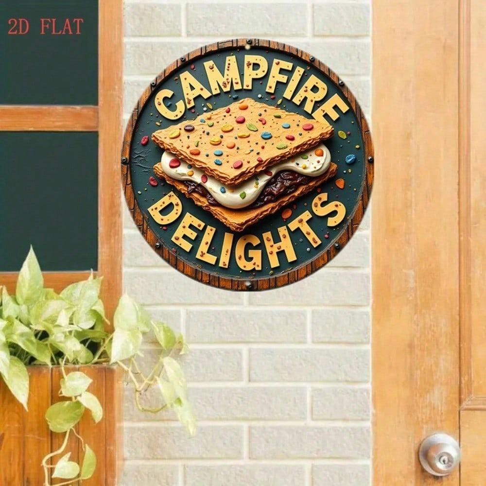 Vintage Campfire S'mores Round Tin Sign Rustic Wall Decor For Garden Bar Cafe Living Room Entryway
