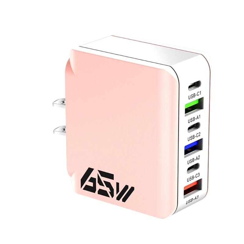 Multifuntional 65W Wall Charging Adapter USB Type C 6 Port Intelligent Power Desktop Charging Station ABS Texture