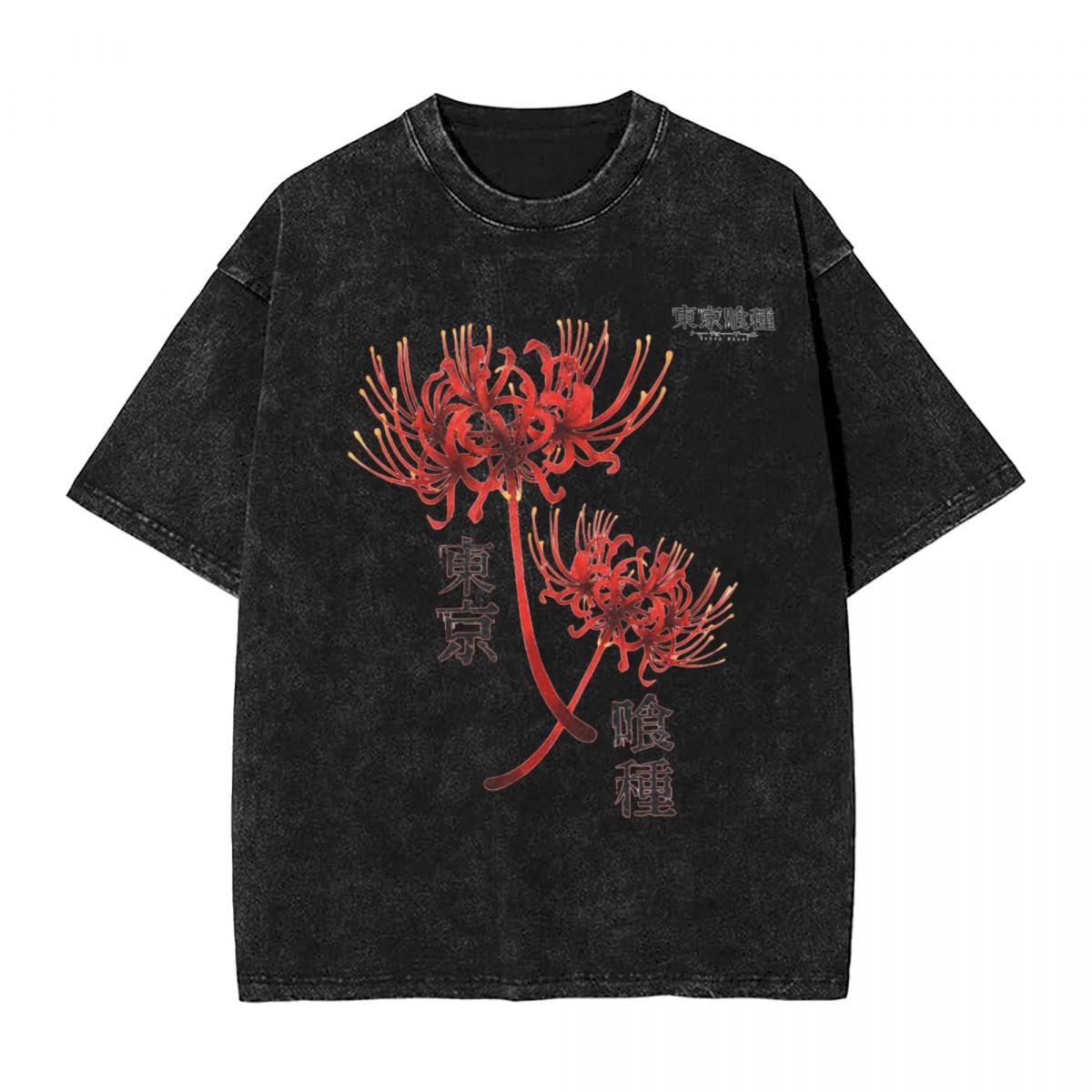 

Tokyo Ghoul Spider Lily woman Men Washed TShirt Hot stamping Print TeesHarajuku Cotton Tshirt Mens Summer Short Sleeve Tees 2XL