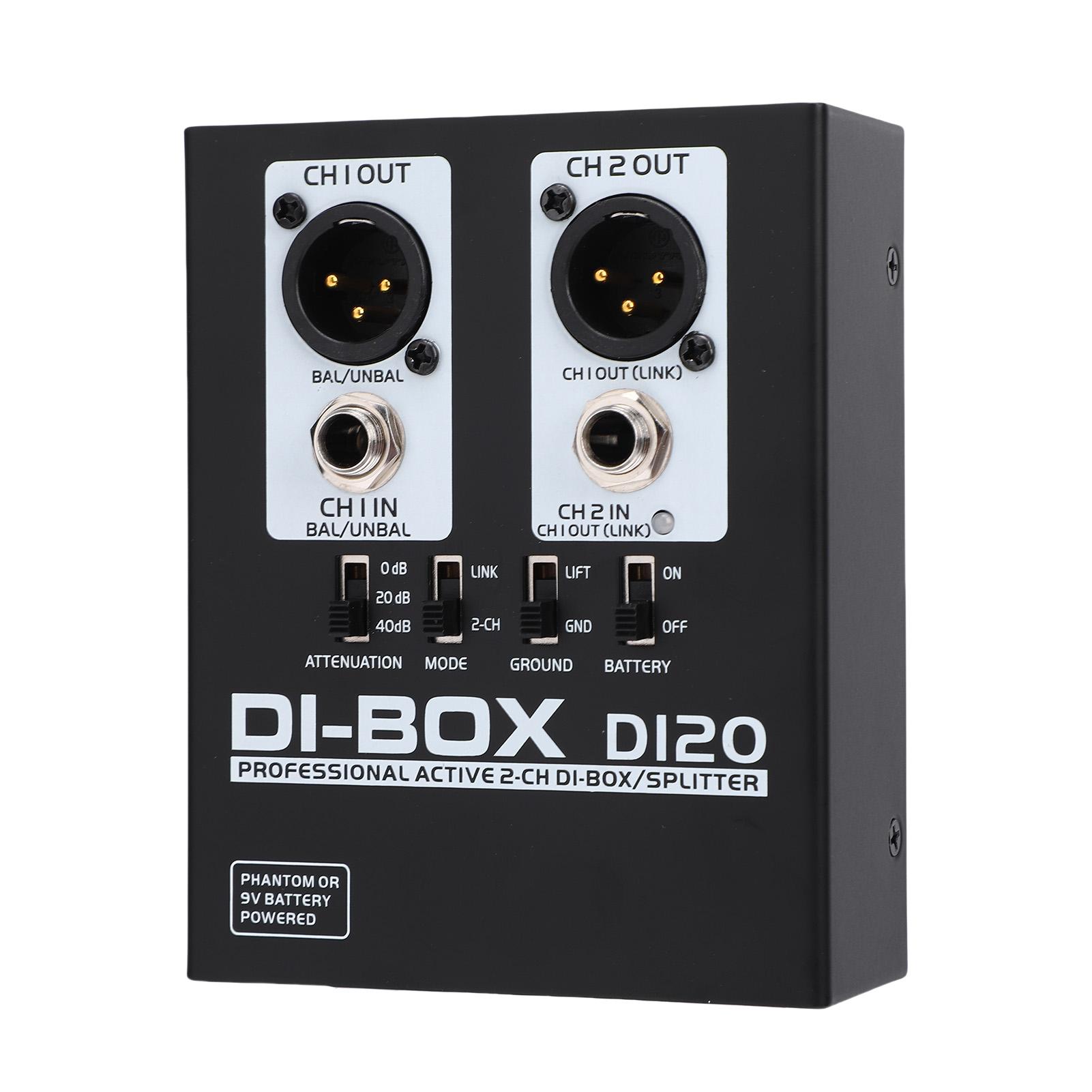 

2 Channel Active DI Box Signal Isolator to XLR Converter Powered for Guitar Speaker Up to 3000W Metal Case