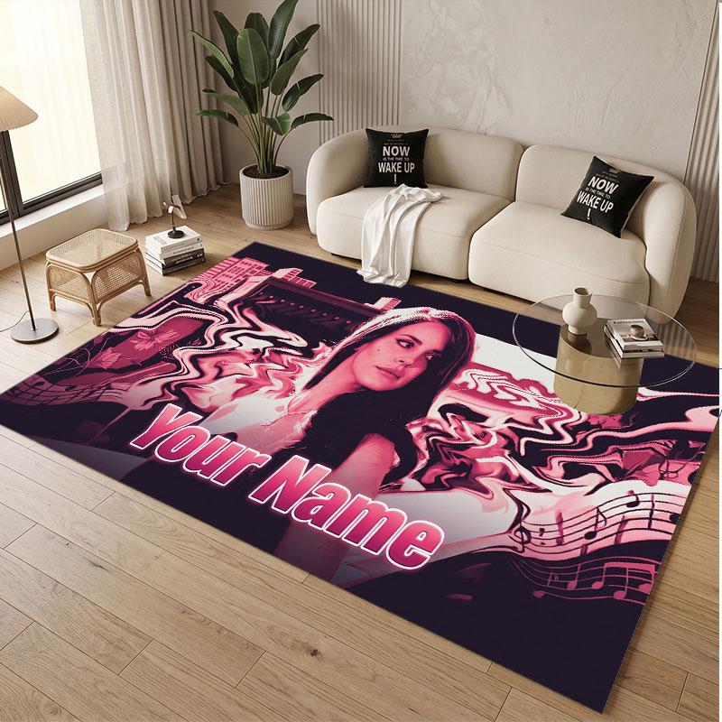 Custom Name Crystal Velvet Rug,Lana Del Rey Comfortable Anti Slip Floor Mat For Room Decoration