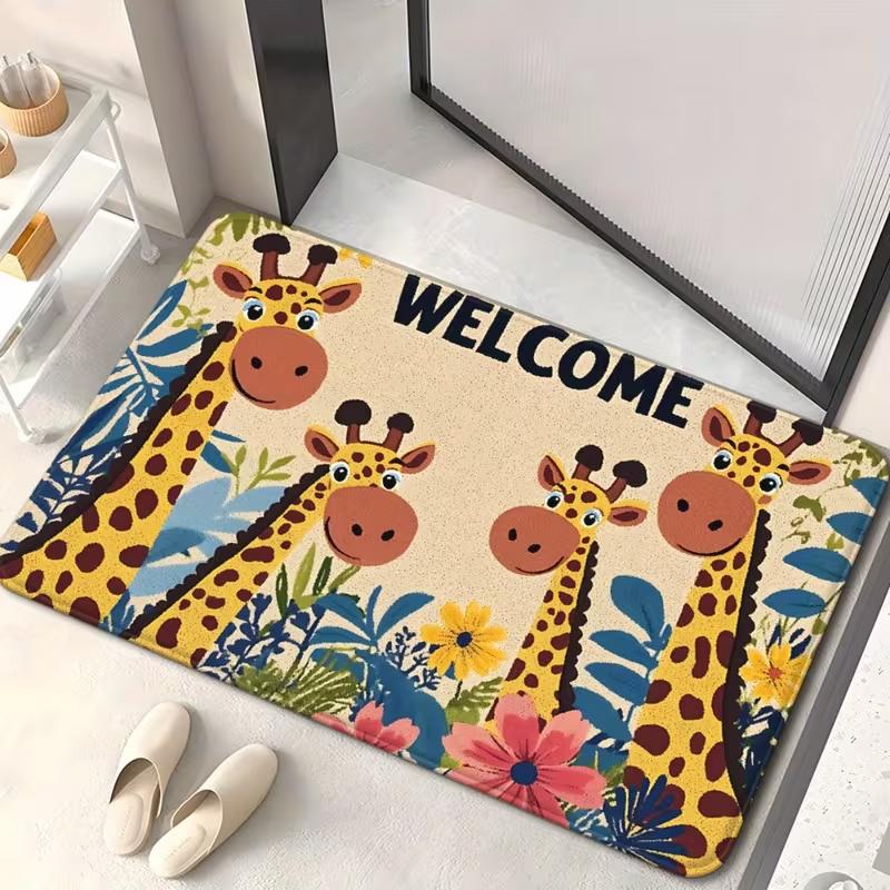 Humorous Funny Giraffe Doormat Welcome Mat Non-Slip Rectangle Welcome Just Kidding Please Go Home Home Decoration