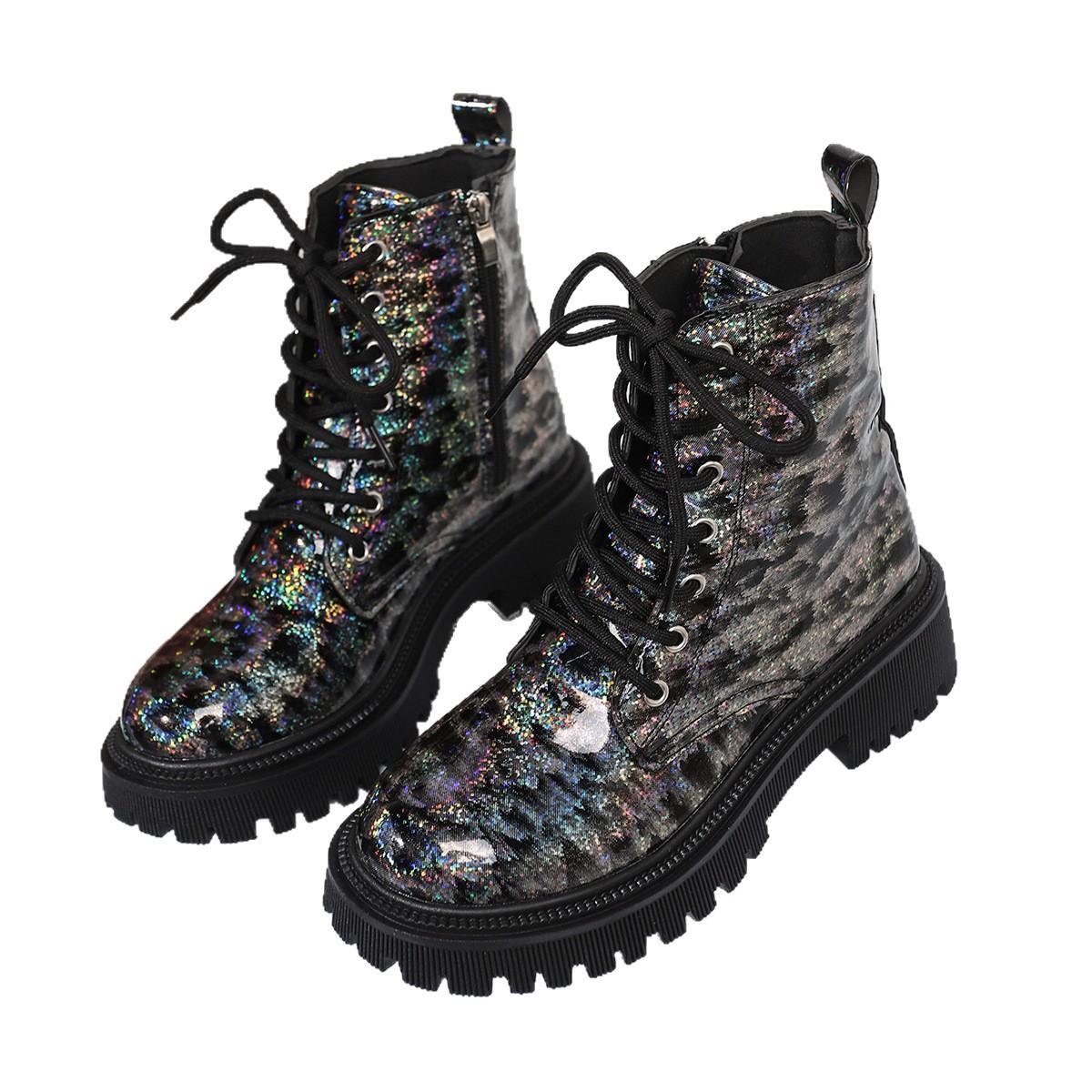 

Нові осінньо-зимові жіночі чоботи, повсякденні чоботи з паєтками на внутрішній платформі, великого розміру, на шнурівці спереду, зручні жіночі чоботи 42