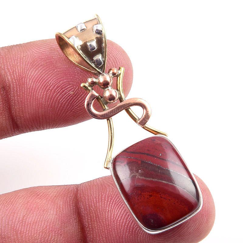 

Natural Red Jasper Gemstone 925 Solid Sterling Silver TwoTone Pendant 1.75 C0s70