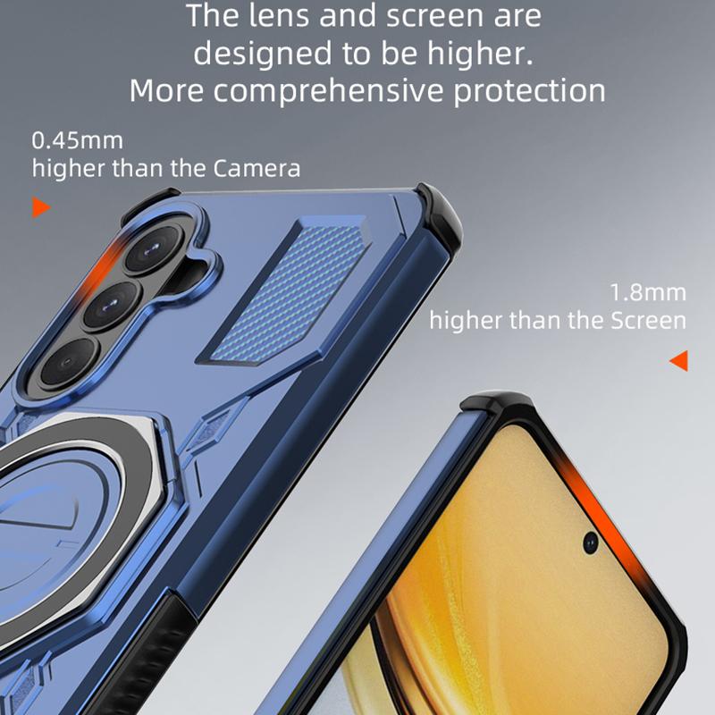 KEYSION Shockproof Magnetic Case for Samsung A57 5G A37 Silicone+PC Upright Live Metal Ring Stand Phone Back Cover for Galaxy A17 4G 5G