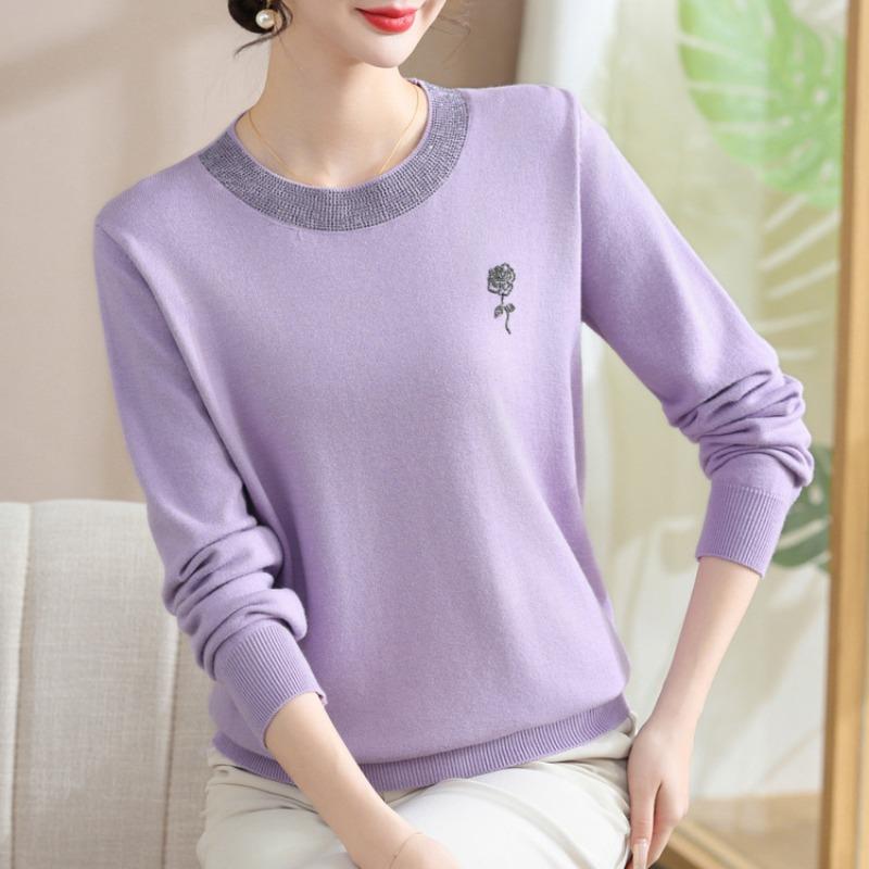 Temperament Mom Spring Shirt New Fashion Long Sleeve Sweater Women's Middle-aged and Old Women's Spring and Autumn Crew Neck Bottom Top