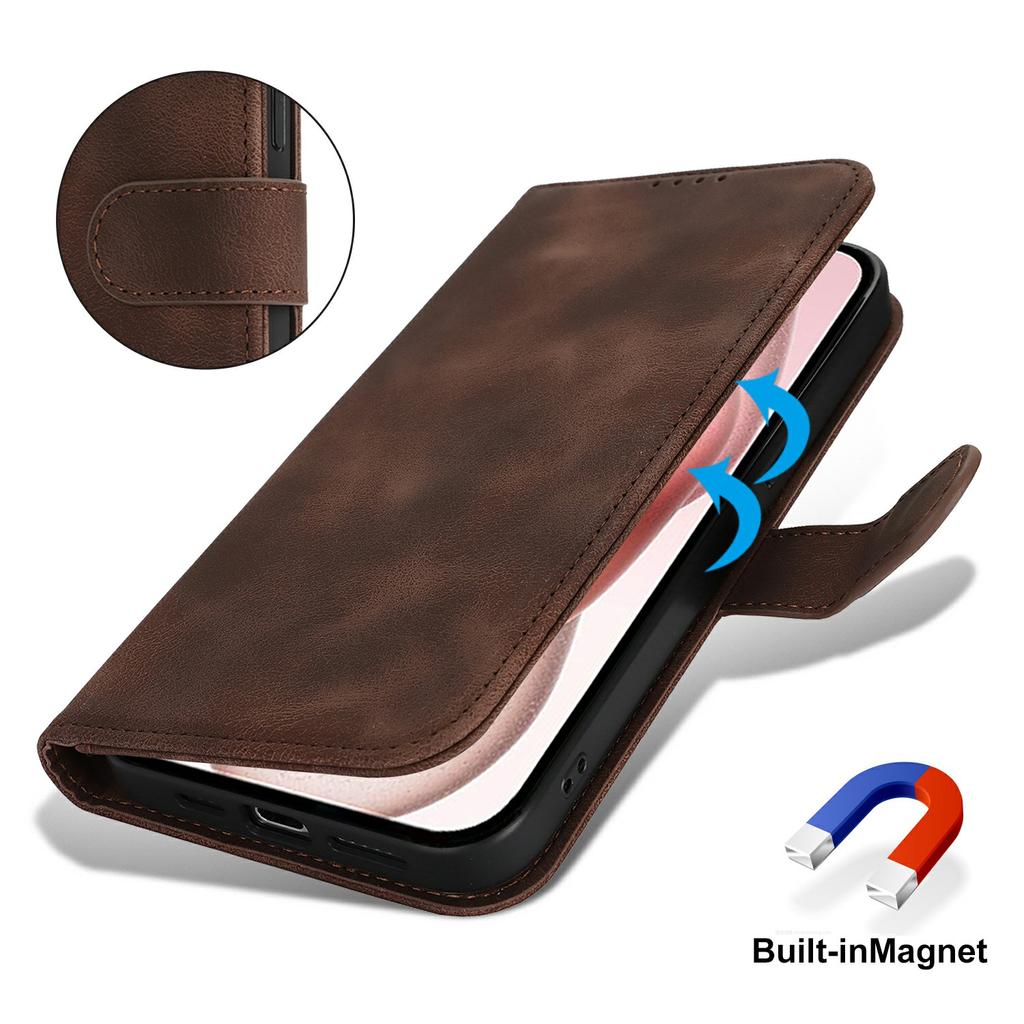 For iPhone 15 Plus/14 Plus Wallet Case Double Folded Edge Skin Touch PU Leather Flip Phone Cover