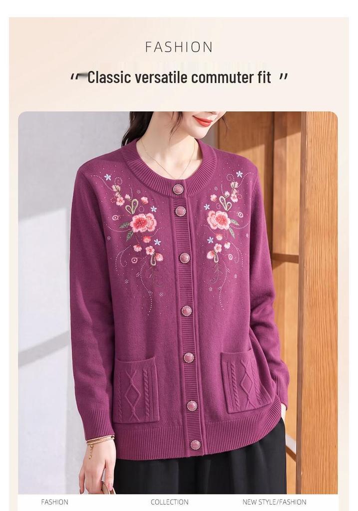 Tucano Women's Fleece-Lined Floral Crewneck Cardigan
