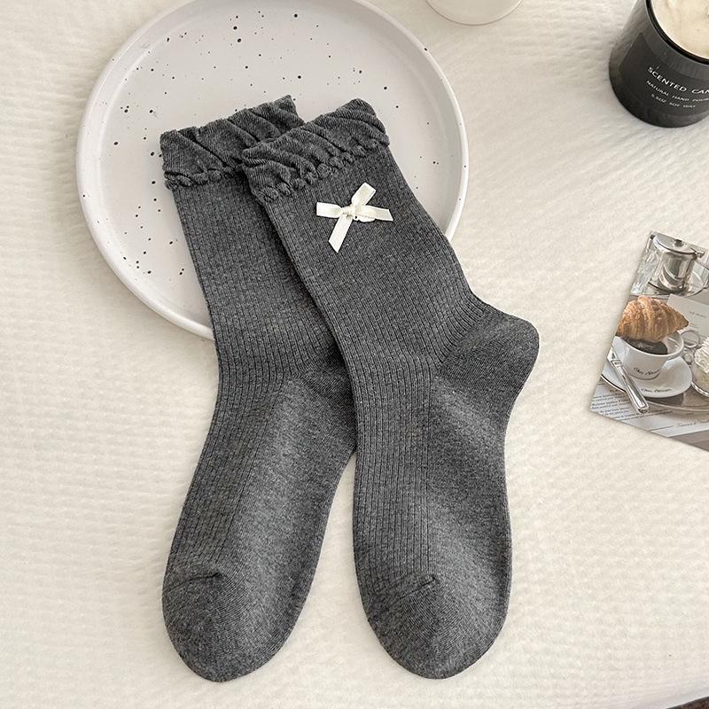 Lace Bow Women's Warm Vertical Stripe Socks - Korean & Japanese Style