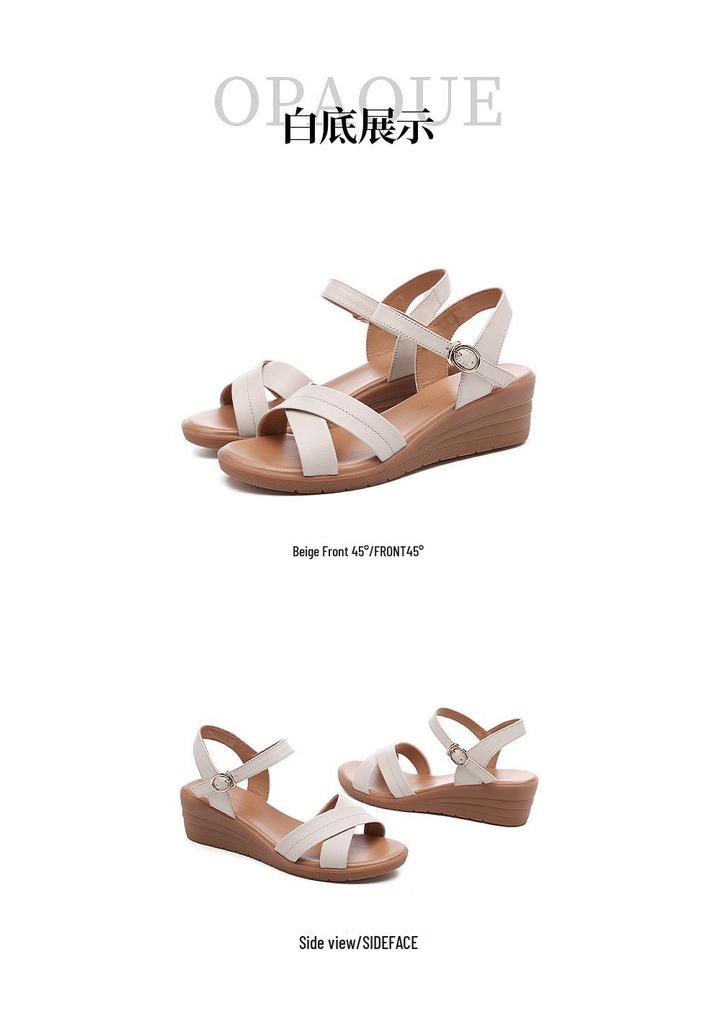 Red Dragonfly Women's 2024 Summer Genuine Leather Thick-Soled Flat Wedge Sandals