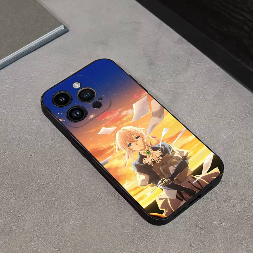 V-Violet Evergarden Anime Phone Case For iPhone 17,16,15,14,13,12,11 Plus,Pro Max,XS,X,XR,SE,Mini,8,7,Soft Silicone Black Cover