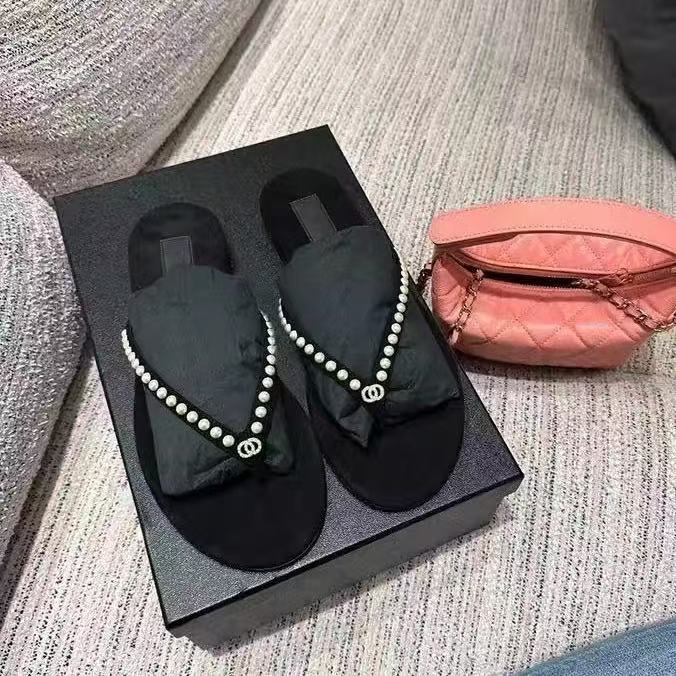 

Женские летние сандалии-вьетнамки с плоской подошвой и жемчужной перемычкой, новые, с юбкой, пляжные с открытым носком 36