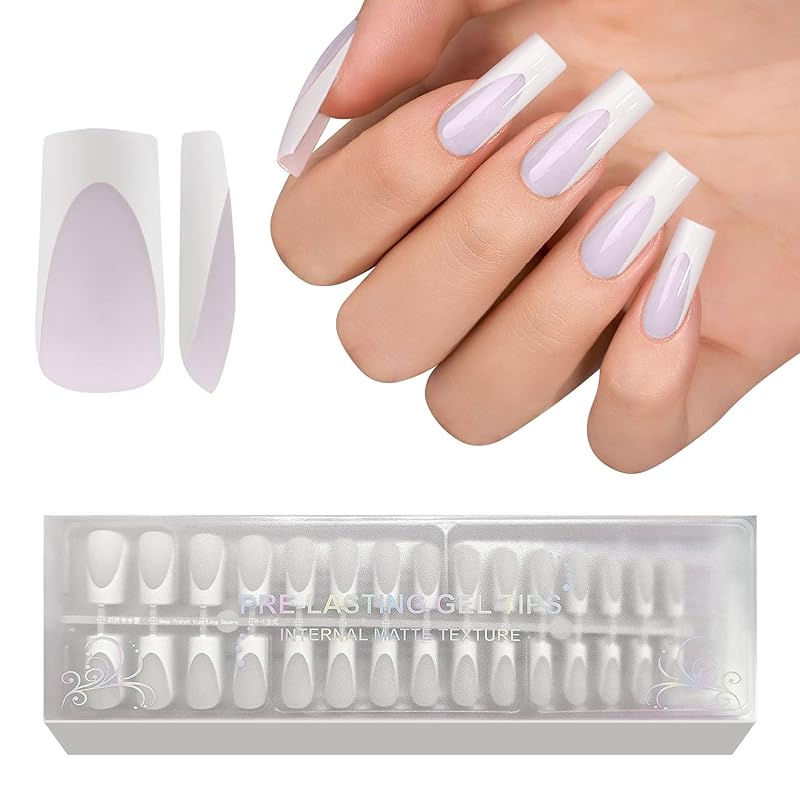 Milky Whit French Tip Press on Nails, 240Pcs French Press On Nail Short Square,Pre-Applied Primer & Top Coat,4 in 1 Gel Nail Tips Soak off Acrylic