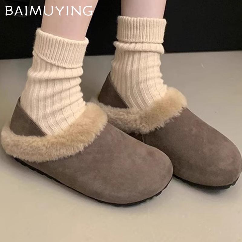 Fur Women Cotton Slippers Winter Fashion Mules Shoes Cozy Casual Slingback Shoes Woman 2025 Trend Brand Warm Mujer Snow Botas
