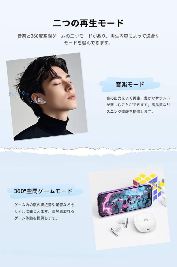 Nakamichi My Music Hue Wireless Bluetooth Three EQ Spatial Gaming Up to 28 Hours of Single Ear Earphones Lavender White Earbuds, 5.4, Modes,