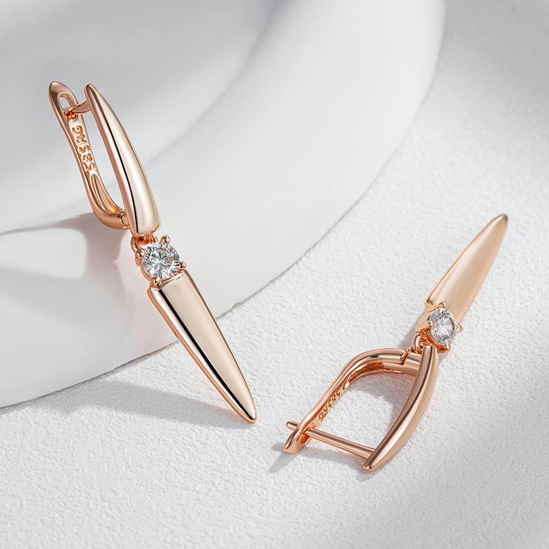 Kienl Simple  Rose Gold Color Long Drop Earring For Women Luxury Shiny Natural Zircon Accessories High Quality Daily Jewelry