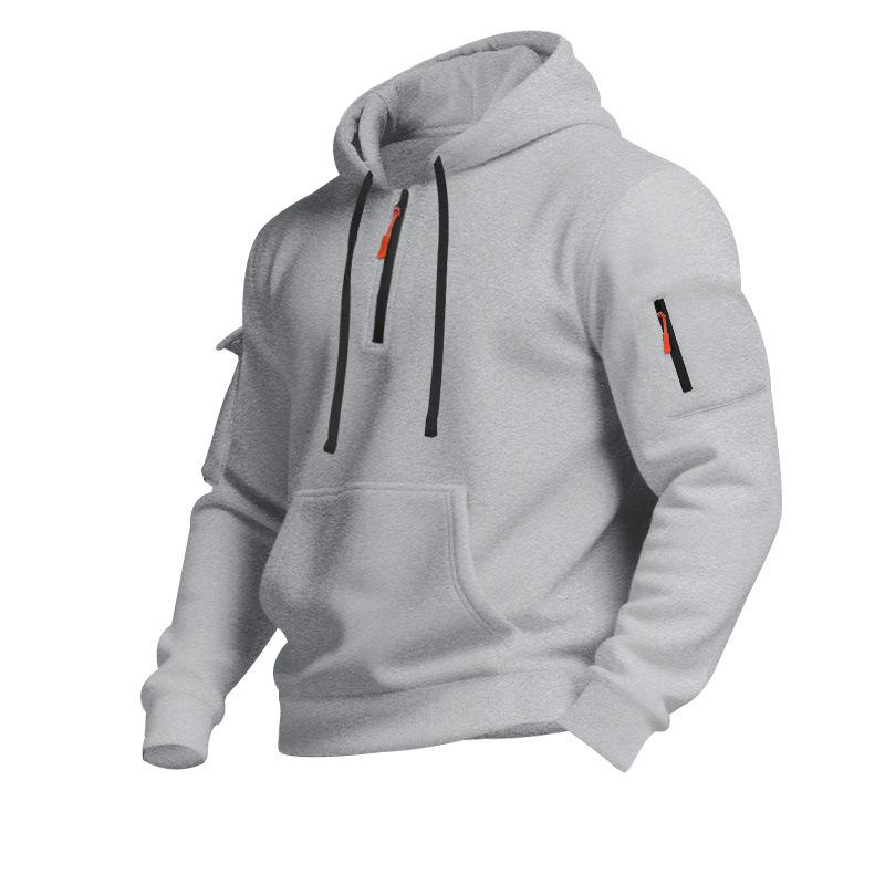 Men S Casual Fleece Lined Hooded Pullover Sweatshirt Multiple Zipper Pockets Plus Size