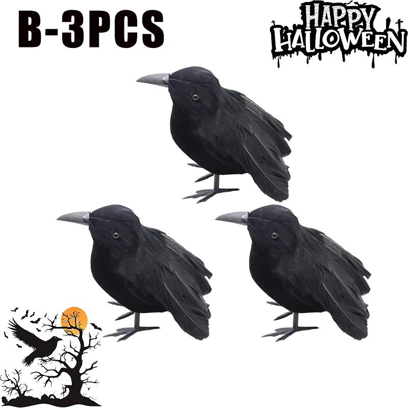 Spooky Halloween Black Crow Feather Decor Set Scary Ravens for Outdoor Garden Party Decoration Creepy Bird Themed Ornaments