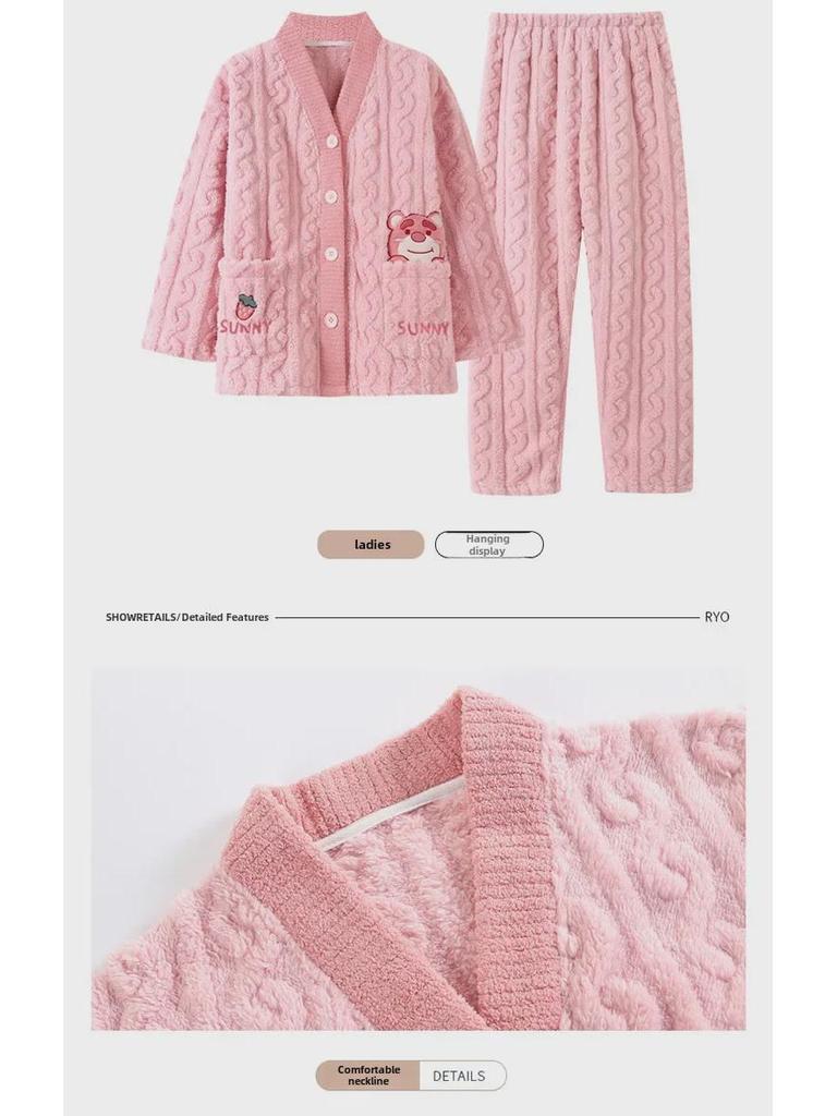 Couple's Winter Pajamas: Thick Plush Coral Fleece Set for Men and Women