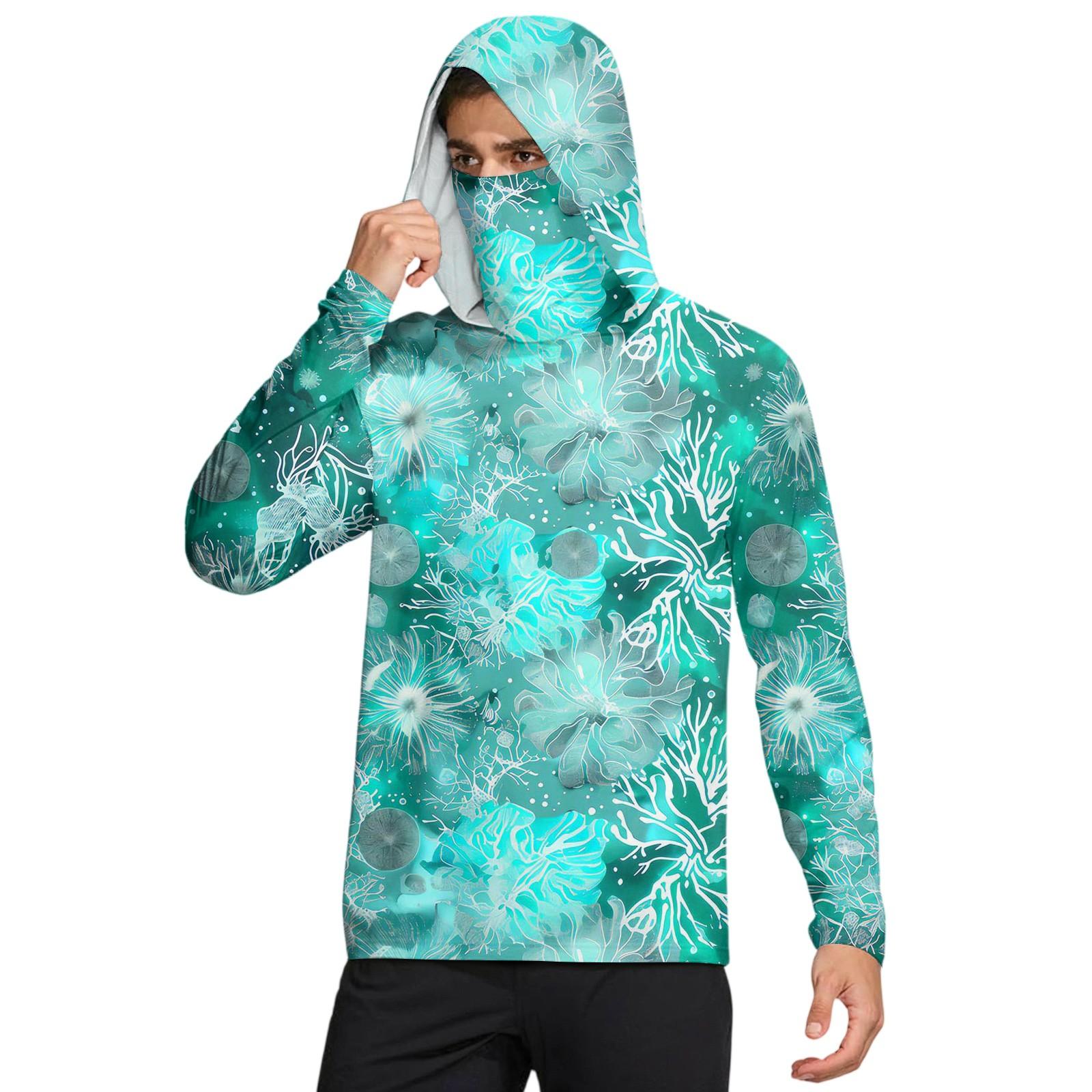 

Мужская рубашка с маской Легкая с длинным рукавом Капюшон Для пеших прогулок Рыбалки Для выступлений XXXL зелёный