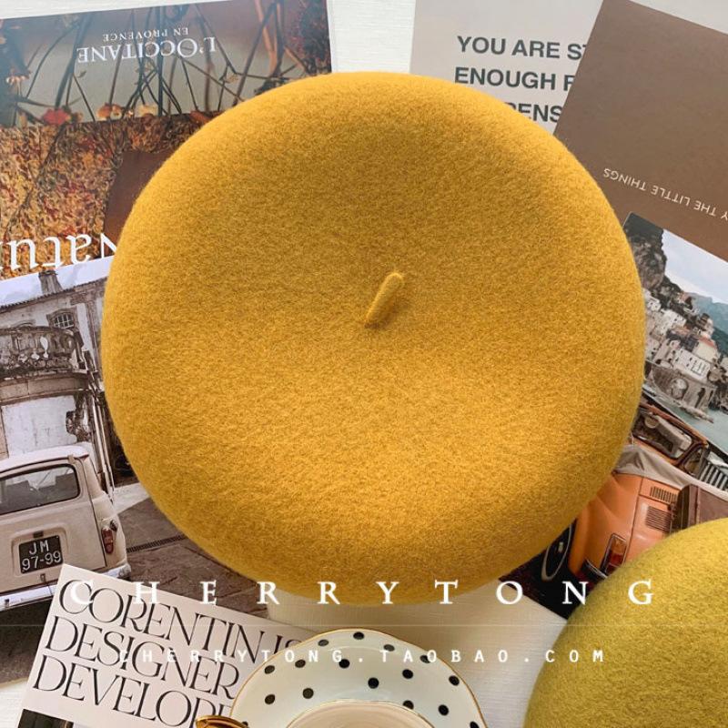 

Осенне-зимний кашемировый берет однотонный шерстяной зимний ретро теплый шляпа художника шерстяная шляпа-бутон женская average size золотистый